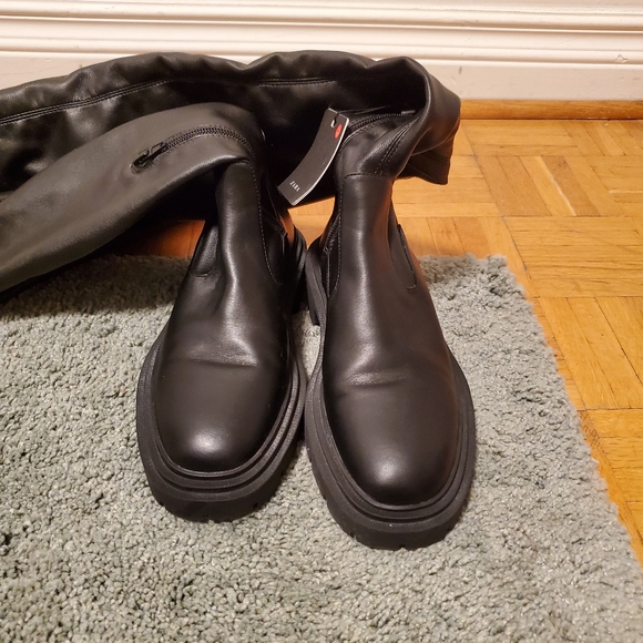 zara OTK Lug sole stretch tall boots - Picture 8 of 11
